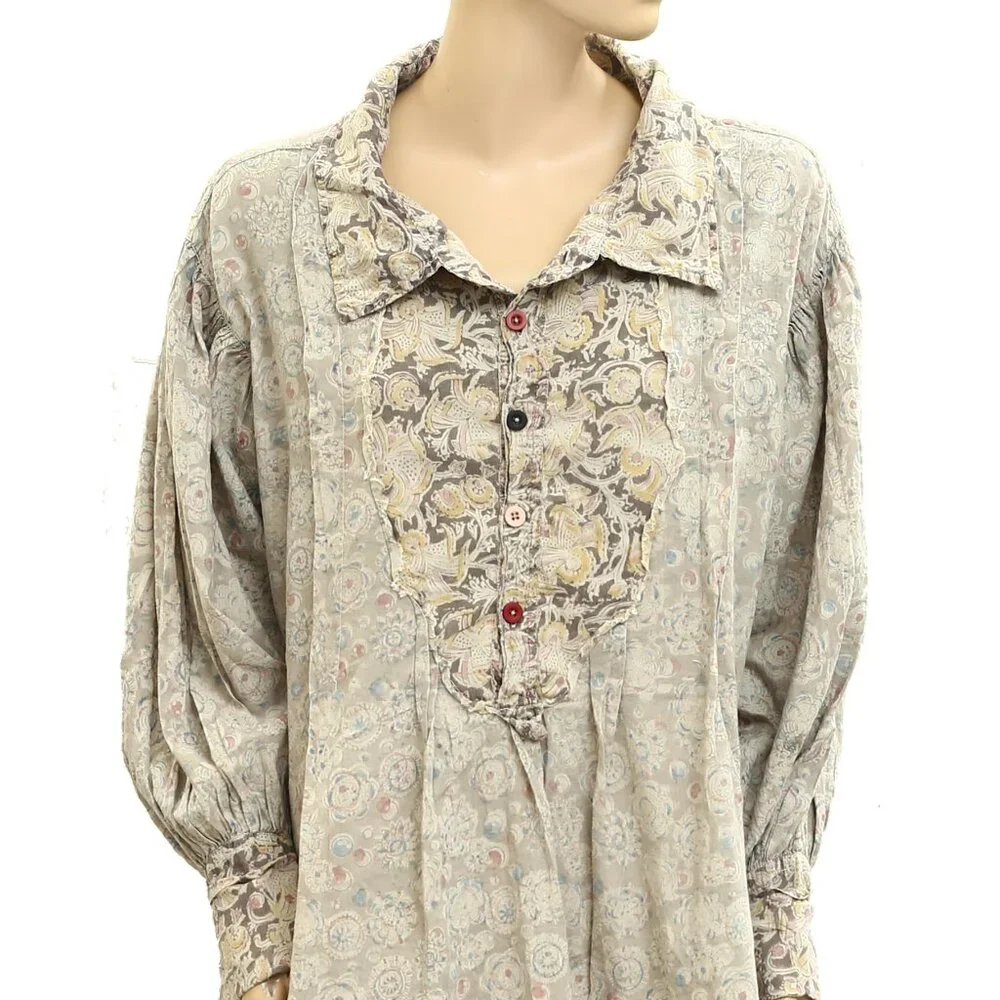 Magnolia Pearl Love Tora Shirt Mini Dress Floral Print Cotton Vintage O|S 278542 - Picture 2 of 9